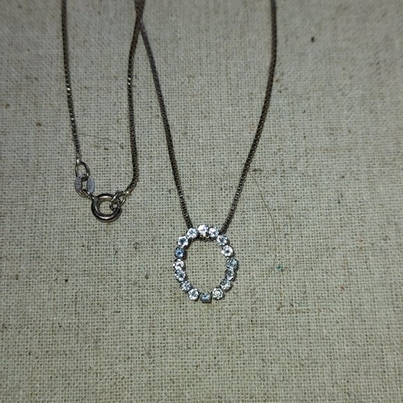 Sterling Necklace with 1/2 inch crystal ovel - Picture 2 of 2